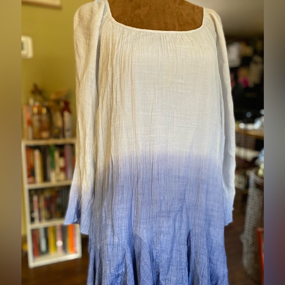 Indigo soul blue ombré rayon boho hippie long sleeve dress - Picture 2 of 4